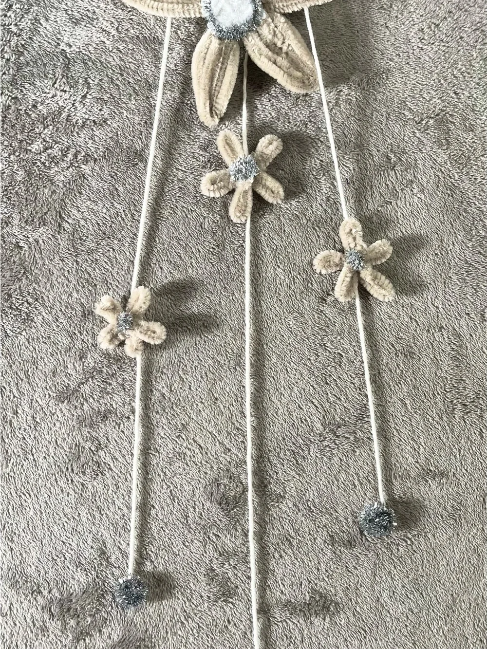 Serene Beige Plush Flower Wall Hanging with Cascading Star Blossoms|Custommade